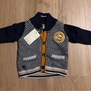 Catimini Navy and Mustard Checkered Cardigan